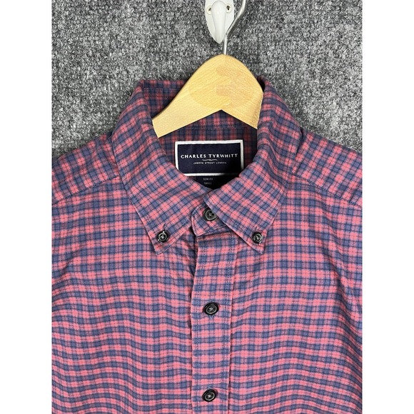 Charles Tyrwhitt COTTON SLIM FIT Mens Size S Blue Red Plaid Dress Shirt - Picture 2 of 10